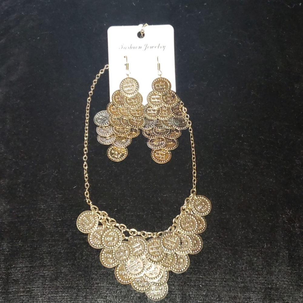 Bellydance gold coin earrings & necklace to match